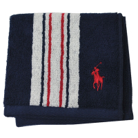 RALPH LAUREN POLO 經典直紋品牌小馬LOGO圖騰刺繡小方巾(深藍底/26.5CM)