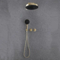 Luxury Brushed Gold Wall Mounted Bathroom shower faucet set Top Quality Hot cold water Brass shower set 12 inch Shower Head New