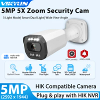 Vikylin 5MP IP Bullet Security Camera 5X Zoom Color Night for Hikvision Compatible POE Audio SD Human Vehicle Detect CCTV Cam