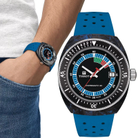 【TISSOT 天梭】官方授權 Sideral S系列 70年代鍛造碳機械手錶-藍(T1454079705701)