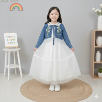 Gaun Import Daisy Rompi Jeans Bordir Mix Shakila Kombinasi Brukat Anak Muslimah Usia 3 - 10 Tahun Ba