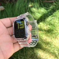Clear Strap + Case for Apple Watch Series 5 SE 6 4 42mm 44mm 38 40 Transparent for iwatch Ultra 8 7 41mm 45mm 49mm Plastic band