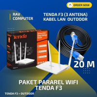PAKET PARAREL WIFI ROUTER TENDA F3 + KABEL LAN 20M FULL SETTING  RAV COMPUTER modemtv digital Manufa
