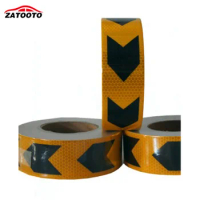 ZATOOTO 2"*147' (5cm*45m ) Black Yellow Arrow Reflective Safety Warning Conspicuity Tape Film Sticker Truck Self Adhesive Tape