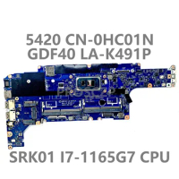 For DELL Latitude 5420 Laptop Motherboard CN-0HC01N 0HC01N HC01N Mainboard GDF40 LA-K491P W/SRK01 I7-1165G7 CPU 100% Tested Good