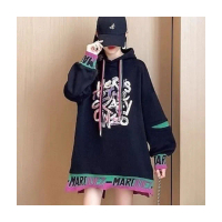 【YOUNGBABY】後開叉袖撞色英文加絨加厚長T 中大尺碼女裝