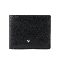 【MONTBLANC】匠心系列防刮牛皮對開6卡短夾(黑色)