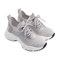 【A.S.O 阿瘦集團】BESO輕量飛織燙鑽綁帶休閒鞋-女款(淺灰色)