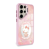 【apbs】三麗鷗 Samsung S25/S24/S23系列 軍規防摔合金框隱形立架鏡面磁吸手機殼(魔鏡凱蒂-粉框)