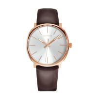 【Calvin Klein 凱文克萊】ck 玫瑰金殼 簡約白面 深咖啡色皮革錶帶 女錶 手錶 情人節(K8Q316G6)