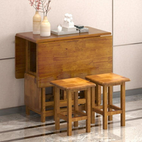 吃飯桌子家用小戶型摺疊餐桌全實木可收納桌長方形帶凳子桌椅套裝