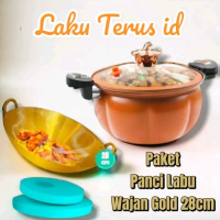 LT 041 Paket Panci Presto Labu Wajan Gold 28cm Dapur Emas