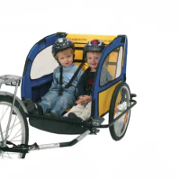 2 in 1 Twins Bicycle Trailer, Aluminum Alloy Frame 20Inch Kids Bike Cargo with Rain Cover, Foldable Children Wagon