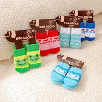 Autumn and Winter Pet Socks Cartoon Non-Slip Bottom Dog Socks Dog Foot Covers Teddy Small Dog Cotton
