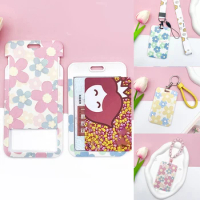 Lanyard Card Cover Badge Holder Hanging Neck Cute Printing Card Case Cartoon Card Holder Cover Card Protection Case Student