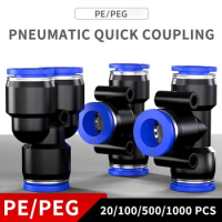 pneumatic connector PE air connector, 20/100 quick connector 4mm 6mm 8mm 10 12MM Tee 3Way pipeline connector p pipeline