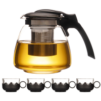 Bộ Ấm đun trà thủy tinh 1100ml có nắp mở One Touch tách trà màng lọc thép không gỉ 1100ml