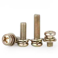 M4 M5 Phillips Screw Round head Screws Spring With Pad Combination Bolts 8-40mm Length color plating