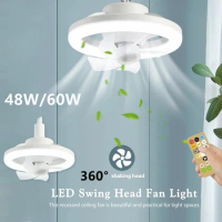 Ceiling Fan Light 48/60W 3-Speed Cooling Fan Ceiling Light Remote Control E27 Lamp Holder 3-gear Dimmable Electric Fan Lamp