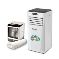 【SONGEN 松井】6-8坪 R410A 10000BTU多功能雙屏清淨除濕移動式冷氣機(SG-A709C附遙控霧化風扇+空調薄毯)