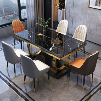 輕奢 大理石餐桌椅組合 長方形飯桌北歐小戶型 港式家用 現代簡約 餐臺