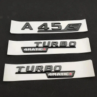 New 3D Chrome Black ABS A45S Emblem Letter Sticker Turbo 4MATIC Trunk Badge For A45S AMG W177 W212 W