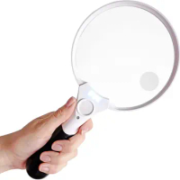 Extra Large LED Handheld Magnifying Glass with Light - 2X 4X 10X Lens - Best Jumbo Size Illuminated Reading Magnifier for Books