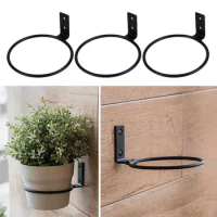Metal Flower Pot Holder Ring Railing Wall Mounting Planter Pot Stand Stylish Sturdy Planter Rack For Office Outdoor Decor
