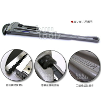 買工具-《專業級》鋁製管子鉗,管仔鉗,水管鉗,鋁製管鉗,長度48吋=1200mm,鋁柄+鉻釩鋼活動開口,台灣製造「含稅」