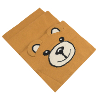 MOSCHINO 立體耳朵小熊圖案羊毛針織圍巾(淺咖)