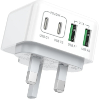 ปลั๊ก USB C, ปลั๊กชาร์จ USBC แบบเร็ว 4 พอร์ต, อะแดปเตอร์ไฟ PD แบบพอร์ตคู่ UK, ที่ชาร์จติดผนัง USB A 