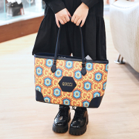 GUCCI 古馳  Ophidia Tote 限定款繽紛GG印花大容量肩背托特包/購物包(藍邊)