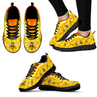 INSTANTARTS Cute Bee Print Lightweight Outdoor Lace-up Shoes Yellow Platform Casual Shoes Comfy Animal Print Shoes Walking Shoes