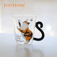 【Just Home】貓咪造型耐熱玻璃馬克杯245ml-玩耍貓(杯 玻璃杯 耐熱玻璃)