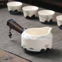 綁繩復古天目釉側把公道杯單茶海 家用手繪山水圖分茶器均茶公杯