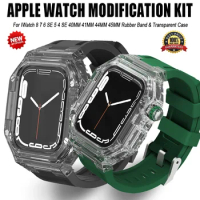 Transparent Modification Kit Case For Apple Watch 8 7 45MM 41MM Rubber Band For iWatch Series 6 SE 5 4 44MM 40MM Strap Bracelet