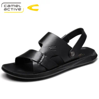 Camel Active Summer Men Sandals Gunuine Leather Classics Breathable Non-slip Flats Sandals Open Toe Slip-on Casual Shoes 18117