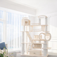 Climbing cat nest and cat tree integrated large solid wood multi-storey cat castle is painted and well cared for.