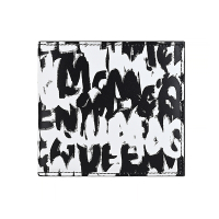 ALEXANDER McQUEEN塗鴉黑白字母LOGO小牛皮8卡對折短夾(黑)