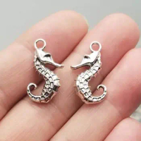 25pcs/lot--22x11mm Hippocampus Pendants Antique Silver Plated Ocean Life Sea Horse Charms DIY Supplies Jewelry Accessories