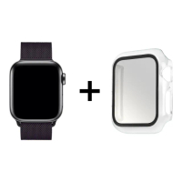 【RedMoon】Apple Watch Ultra2/Ultra/9/8/7 41/45/49m 米蘭磁吸錶帶+PC全包覆雙料防摔錶殼(Series9/8/7)