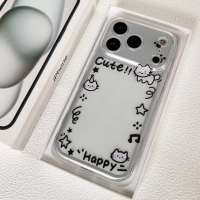 2025 Cute Happy Kitten Compatible with Apple 16/17 Pro Max Phone Case IP15/14 Plus Transparent Space