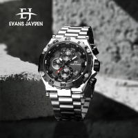 DISKON Evans Jayden Jam Tangan Pria EJ 9840 Rantai Stainless Steel Chronograph Kaca Sapphire Water R