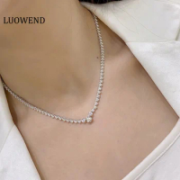 LUOWEND 18K Solid White Gold Necklace Luxury Real Diamond Necklace Luxury Shape Exquisite Wedding Jewelry for Women
