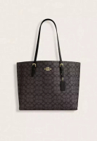 COACH Coach Mollie Tote Bag In Signature Canvas Walnut Black