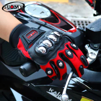 SUOMY Motorcycle Full Finger Gloves Touchscreen Moto Protective Racing Guantes Motorbike Motocross Racing Luvas Red M-XXL