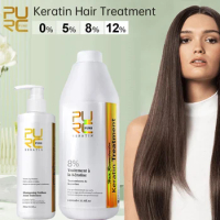 PURC Keratin Hair Straightening Set 1000ml Brazilian Keratin 300ml Shampoo Soften Repair Smoothing Dry Scalp Treatment Hair Care