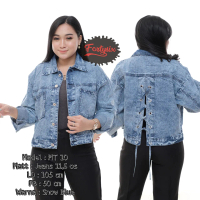 Atasan Jaket Jeans Wanita / Jaket Blazer Crop Cewek Outer Kain Denim model Belah belakang dengan ta