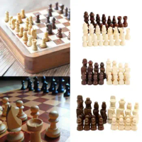 32 Pcs Wooden International Chess Pieces Chess Board Accessories