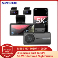 AZDOME M580 Car DVR 5K Dash Cam GPS 3 Cameras 4K+1080P+1080P WiFi Free APP Emergency Record 24H Parking Monitor Loop Recording